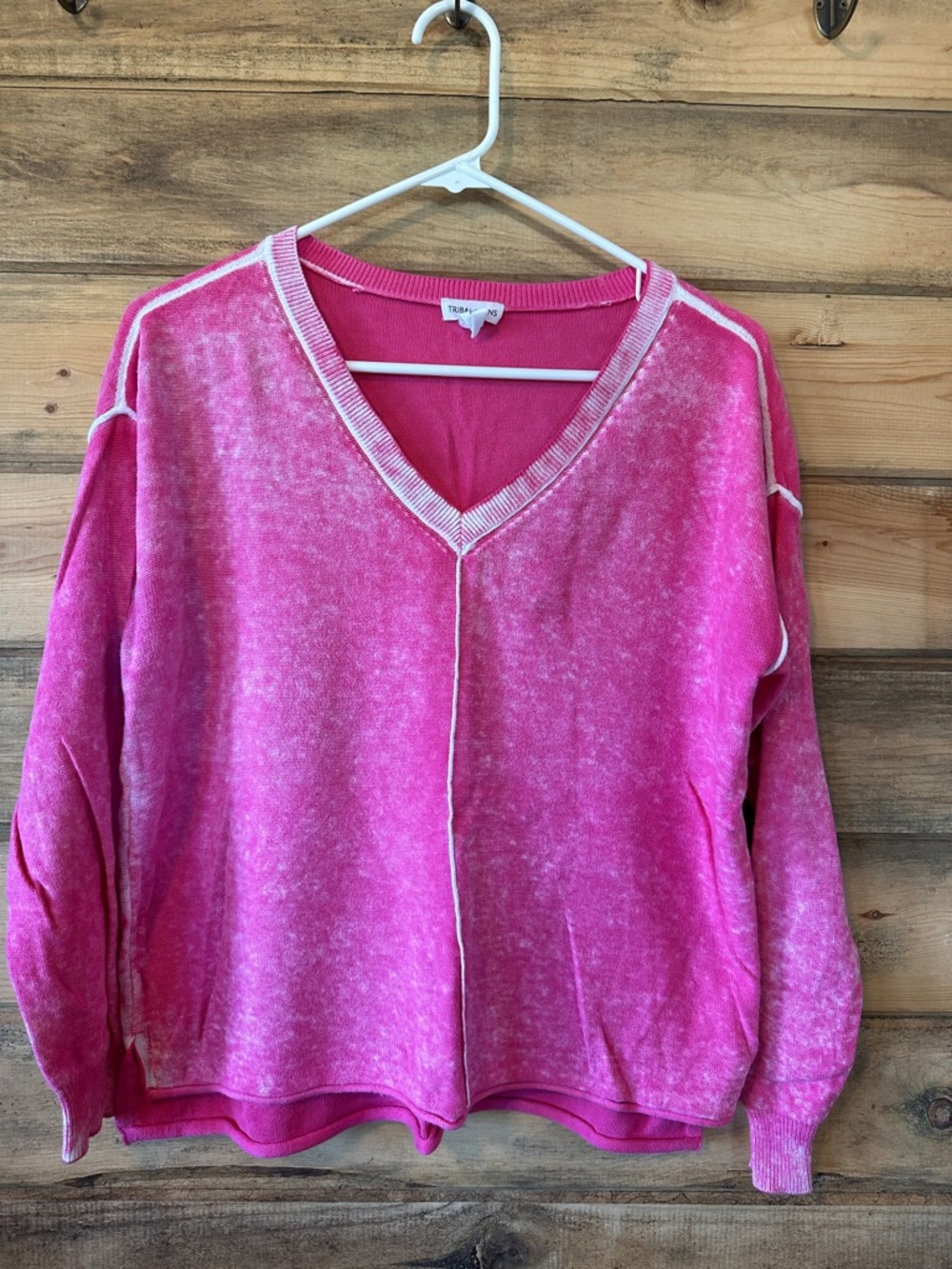 Tribal Hot Pink V-Neck Pullover Sweater